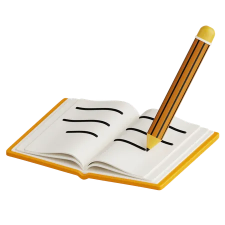 Open Book With Pencil  3D Icon