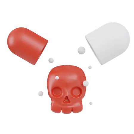 Skull And Open Capsule Concept Of Dangerous Drugs 3 D Icon Narcotics Illustration 3D Icon