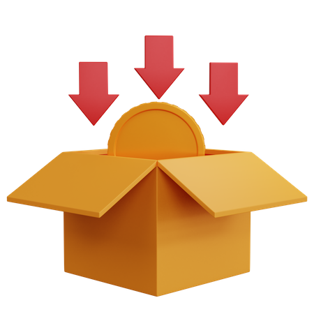 Open Cardboard Box With Coins And Down Arrow  3D Icon