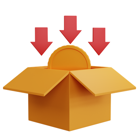 Open Cardboard Box With Coins And Down Arrow 3D Icon