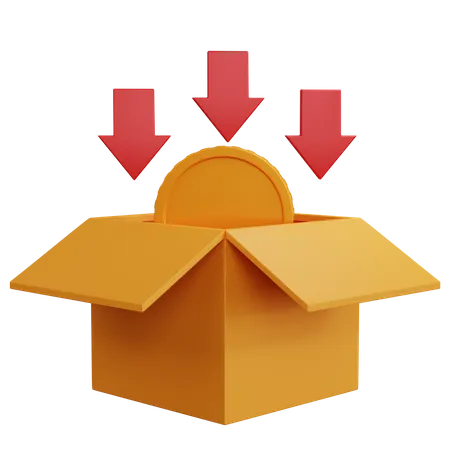 Open Cardboard Box With Coins And Down Arrow 3D Icon