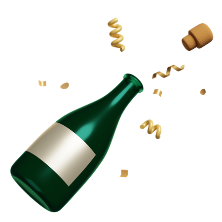 Open Champagne Bottle And Confetti Graphics  3D Icon