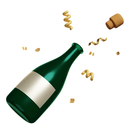 Open Champagne Bottle And Confetti Graphics  3D Icon