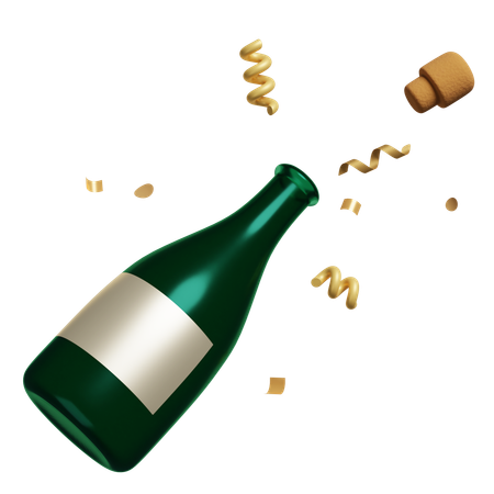 Open Champagne Bottle And Confetti Graphics  3D Icon