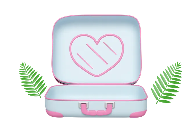 Summer Travel With Open Empty Suitcase Leaf Isolated 3 D Illustration Render 3D Icon