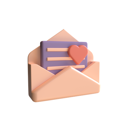Open envelope containing love letter with soft pastel color 3D Illustration