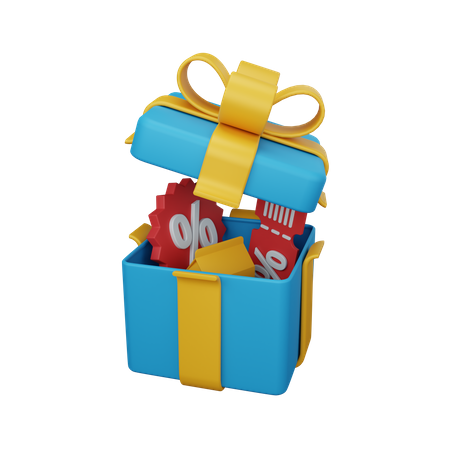 Open gift box and discount  3D Illustration