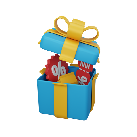 Open gift box and discount 3D Illustration