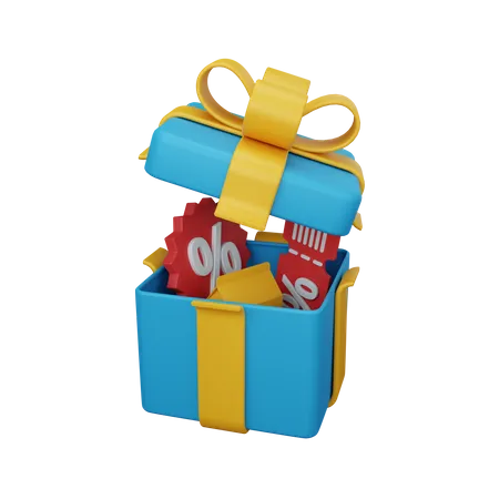 Open gift box and discount  3D Illustration