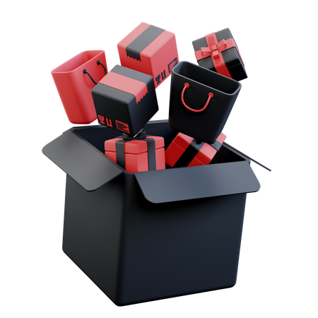 Open Gift Box And Rewards  3D Icon