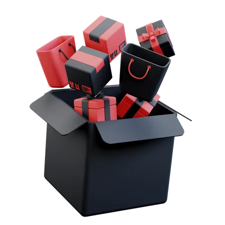 3 D Illustration Of Open Gift Box And Rewards 3D Icon