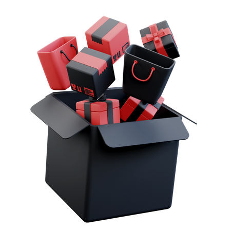 Open Gift Box And Rewards  3D Icon