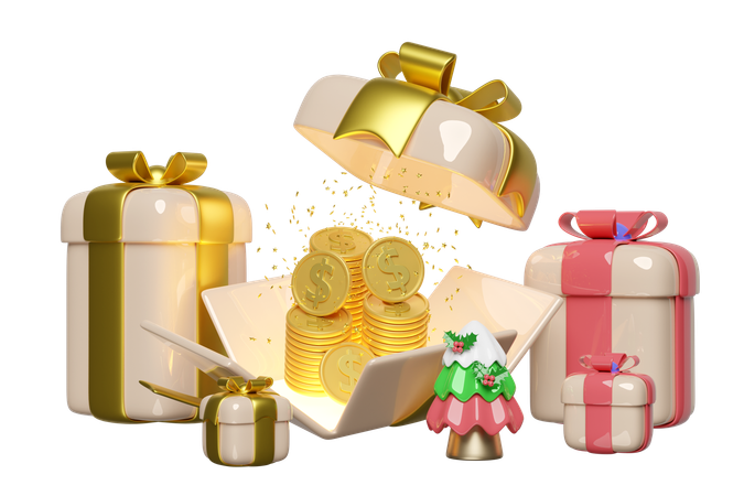 Open gift box with dollar coins  3D Illustration