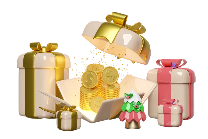 Open gift box with dollar coins  3D Illustration