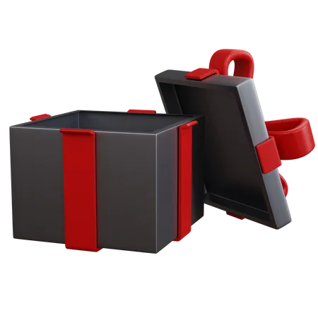 Open Gift Box With Red Ribbon  3D Icon