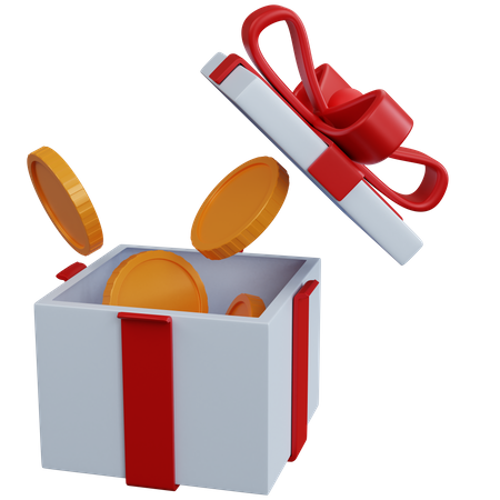 Open Gift Box With Some Coins 3D Icon