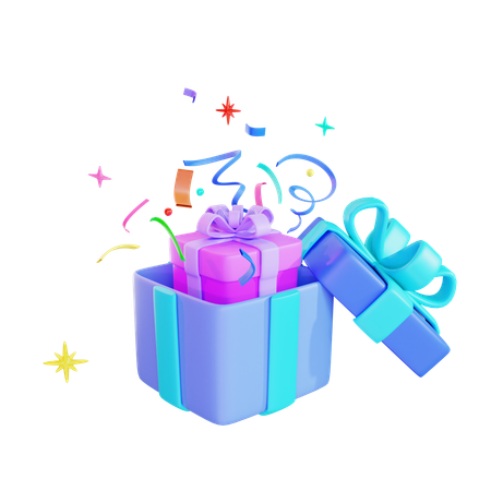 Open Gift With Confetti  3D Icon