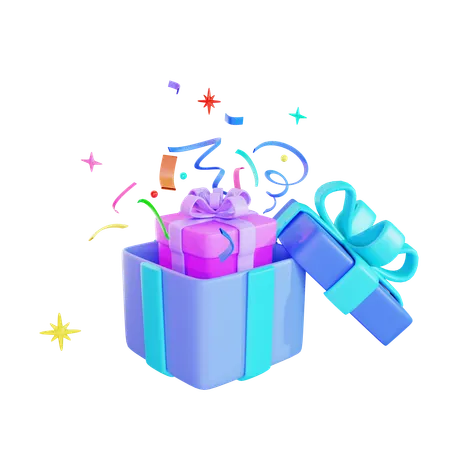 3 D Render Open Gift With Confetti 3D Icon