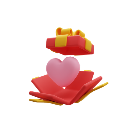 Open Gift With Heart And Ribbon  3D Icon