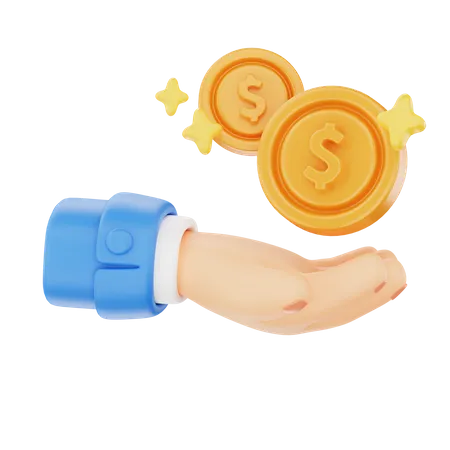 Open Palm With Coins Hand Gesture  3D Icon