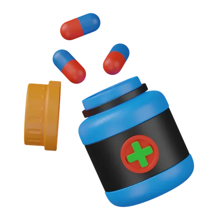 Open Pills Bottle  3D Icon