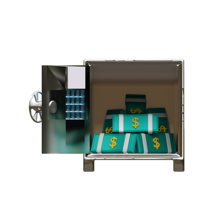 Open Safe With Stack Of Dollar Banknotes  3D Icon