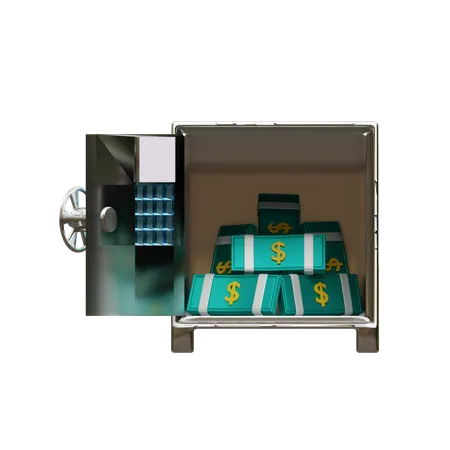 Open Safe With Stack Of Dollar Banknotes  3D Icon