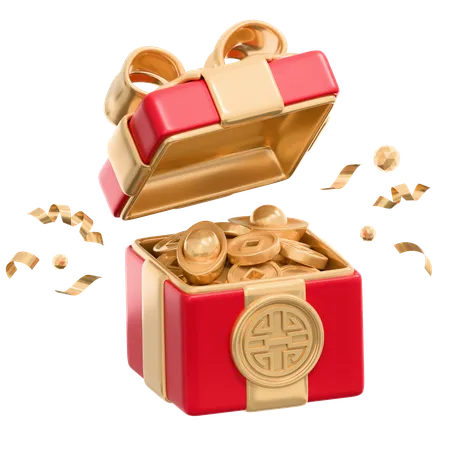 Opened Gift Boxt With Gold Ingots And Coins  3D Icon