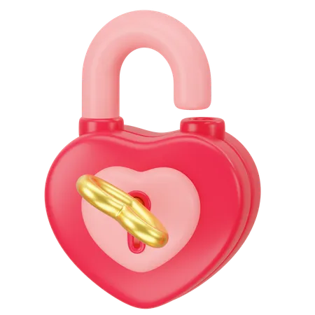 Opened Heart Shaped Padlock With Gold Keyhole 3 D Icon Rendering 3D Icon