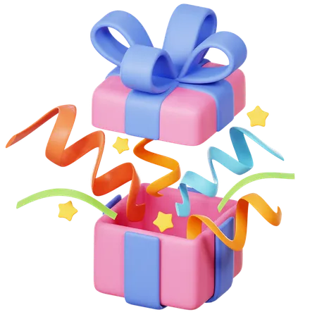 Opened Surprise Gift Box With Confetti  3D Icon