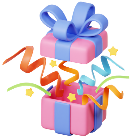 Opened Surprise Gift Box With Confetti  3D Icon