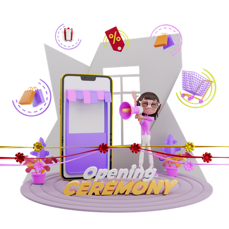 Opening Ceremony of online shopping store  3D Icon