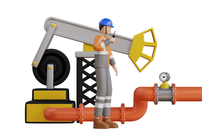 Operator control oil and gas transportation through pipe valve  3D Illustration