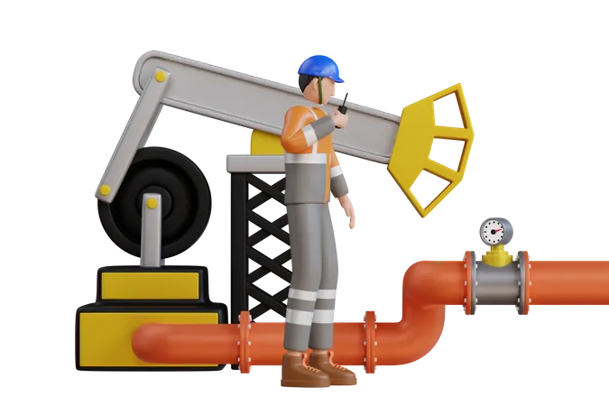 Operator control oil and gas transportation through pipe valve  3D Illustration