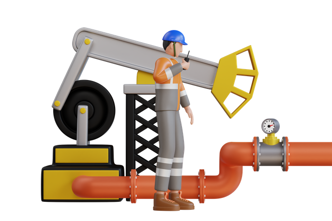 Operator control oil and gas transportation through pipe valve 3D Illustration