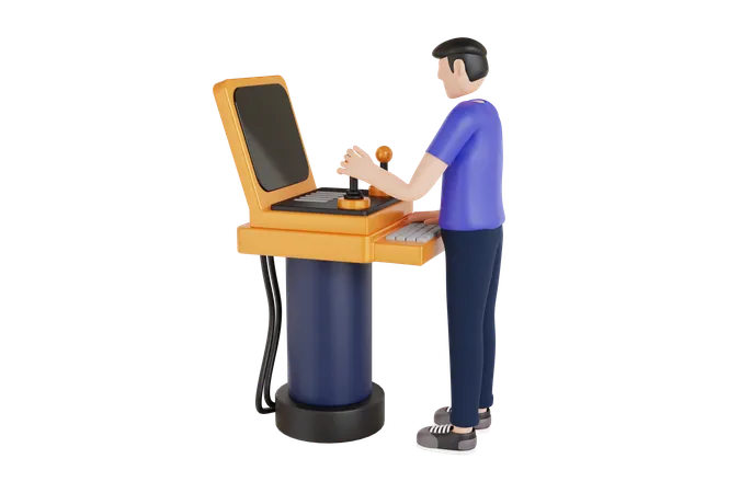 Operator Is Controlling Lever Switch 3 D Illustration Boy Is Holding A Machine Stick 3 D Illustration 3D Illustration