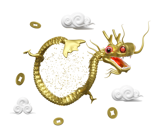 Dragon chinois en or  3D Illustration