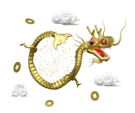 Dragon chinois en or  3D Illustration