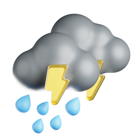 Orage avec pluie et éclairs  3D Icon