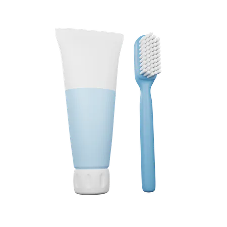 Toothbrush And Toothpaste For Oral Care 3D Icon
