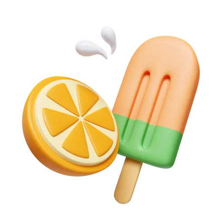 Orange And Popsicle  3D Icon