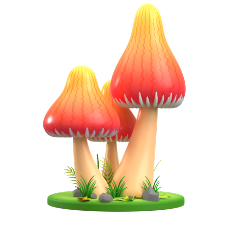 Mushroom Orange and Red Cone  3D Icon