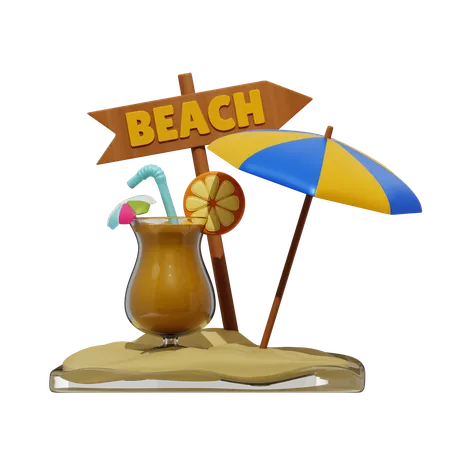 Orange Drink And Umbrella Beach  3D Icon