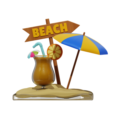 Orange Drink And Umbrella Beach  3D Icon