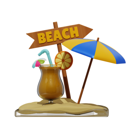 Orange Drink And Umbrella Beach  3D Icon