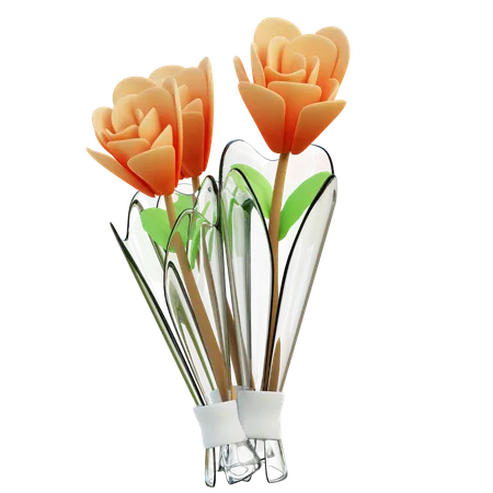 Elegant Orange Iris Flowers In Crystal Glass Vase 3D Icon