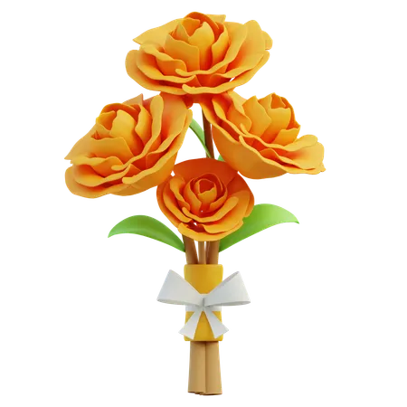 Vibrant Orange Marigold Flowers With Elegant White Bow 3D Icon