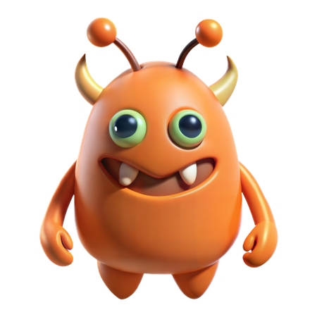 Orange Monster with Antennae  3D Icon