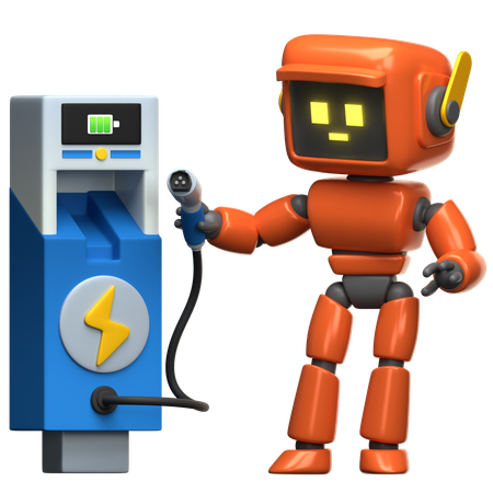 Orange Robot At Charging Station  3D Icon