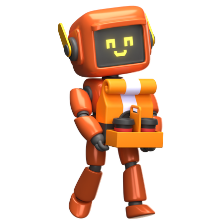 Orange Robot Deliver Foods  3D Illustration